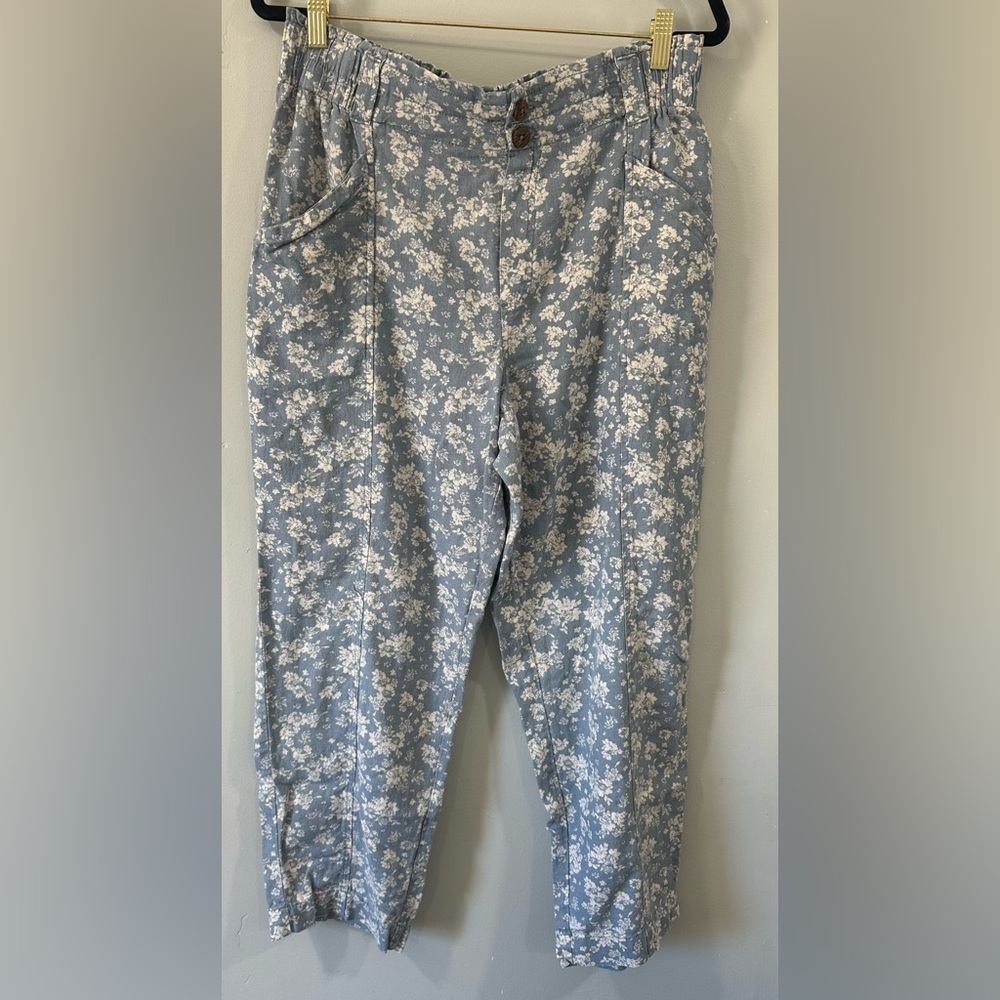 SO Goods For Life XL High Rise Tapered Pants Floral Elastic Waist linen blend